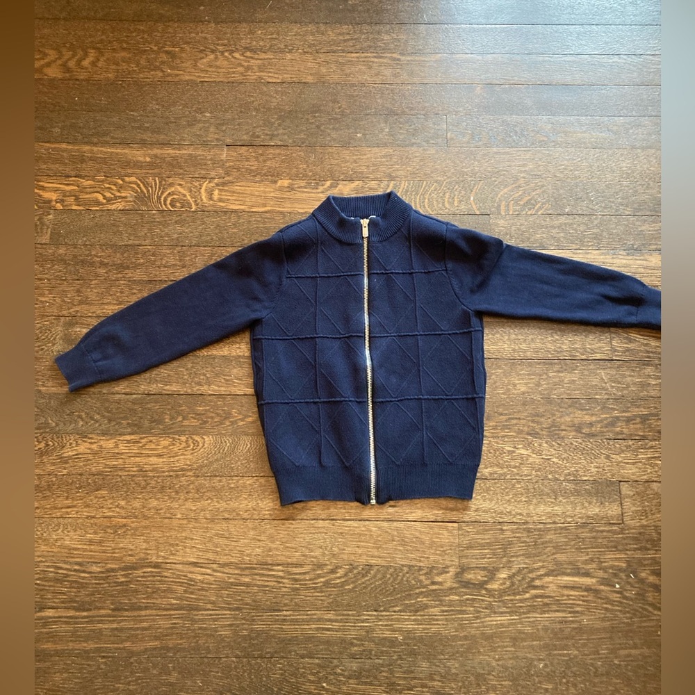 Jacadi Navy Boys Girls Full Zip 100% Cotton Cardigan Quilted Pattern Size 6 A